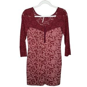 Free People Love You to Pieces Dress Red Floral Small Lace Stretchy